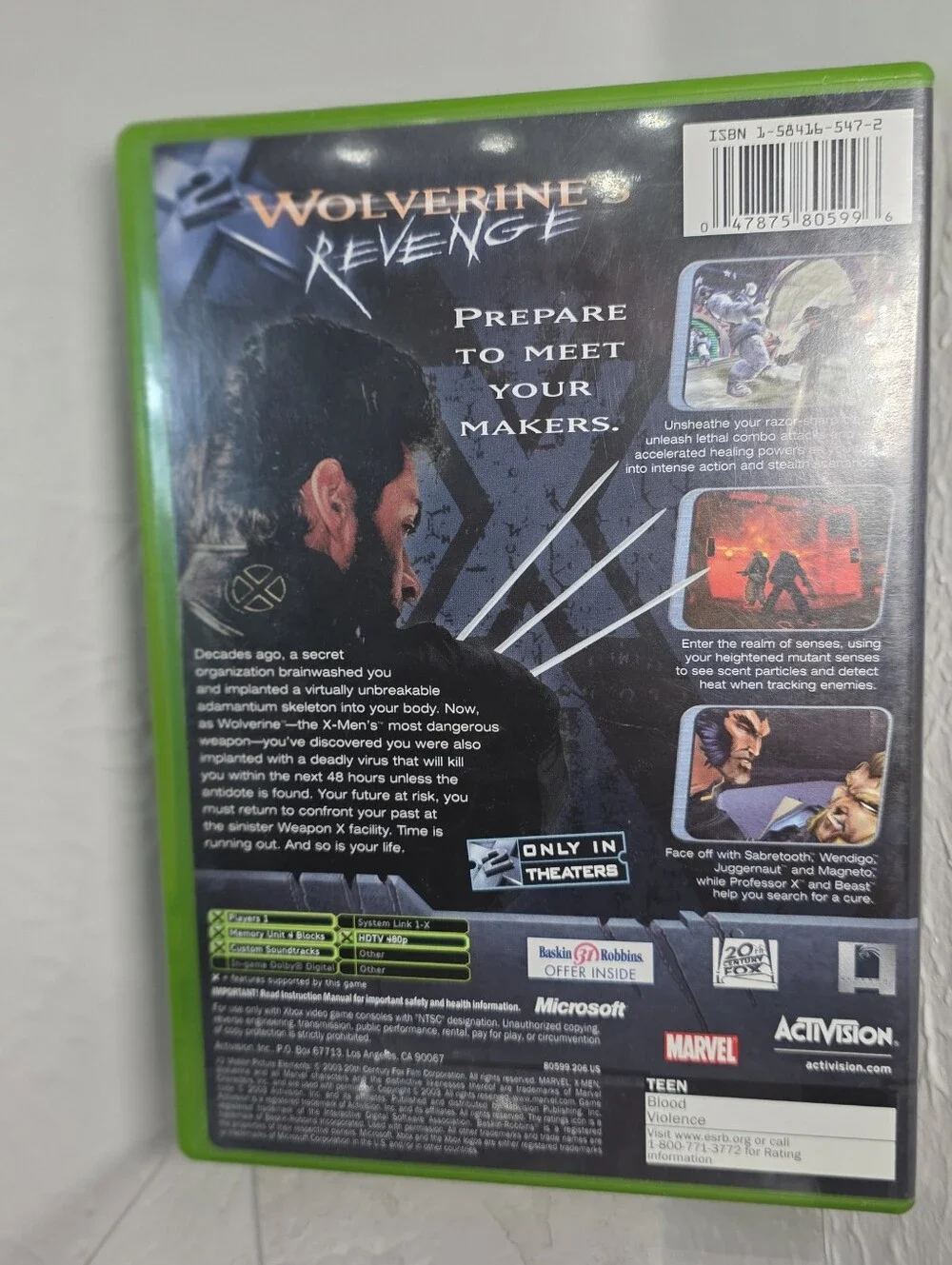 X2: Wolverine's Revenge (Microsoft Xbox, 2003) CIB Complete Manual